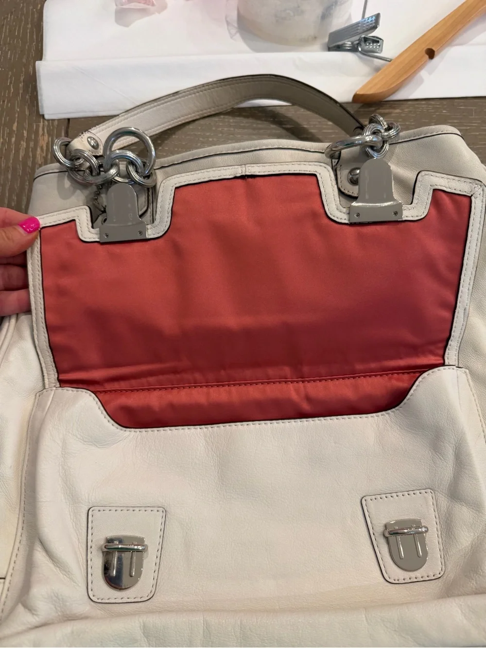 Coach Poppy Pushlock Tote with Front Flap Pocket.